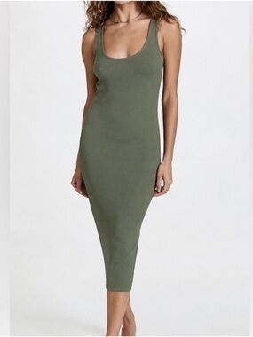 H&M Divided Green Ribbed Tank Midi Dress Bodycon XS